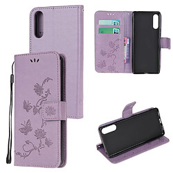 Etui en PU empreinte papillon fleur flip avec support violet clair pour votre Sony Xperia L4