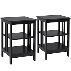 Helloshop26 Lot de 2 tables de chevet moderne à 3 niveaux 40 x 40 x 61 cm table de nuit avec coussinets antidérapants pour salon/chambre noir 20_0004896