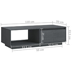 vidaXL Table basse gris 110x50x33,5 cm bois de pin massif pas cher