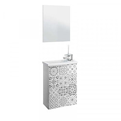 Dansmamaison Meuble lave main 40 cm + miroir 1 porte battante Carreaux de ciment - PLIMI