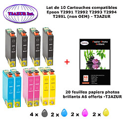 10 Pack cartouche d'encre compatible EPSON T2991 ,T2992 ,T2993 ,T2994 ,T29XL+ 20f A6 brillantes - T3AZUR