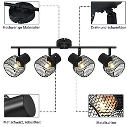 NETTLIFE 4 Spots Max.25W Plafond Métal Noir 4 Ampoules Pivotant 330° LED E27 Intérieur pour Salle à Manger Cuisine Chambre d'Enfant pas cher