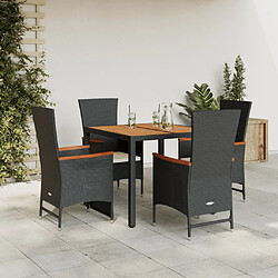 vidaXL Ensemble à manger de jardin coussins 5pcs Noir Résine tressée