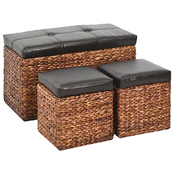 vidaXL Banc avec 2 poufs Jacinthe d'eau Marron et noir