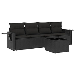 vidaXL Salon de jardin 5 pcs avec coussins noir résine tressée