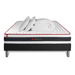 Somness Pack prêt à dormir 160x200 matelas ENERGY ressorts ensachés et mémoire de forme + sommier kit noir + Couette + 2 oreillers