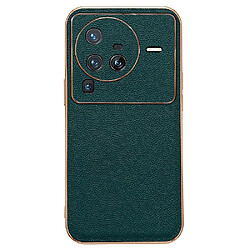 Coque en TPU + cuir véritable électroplaqué pour votre Vivo X80 Pro 5G - vert nuit