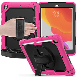 Wewoo Housse Étui Coque Pour iPad 10.2 Gel de silice coloré antichoc + de protection PC avec support et bandoulière et et fente stylo rose vif pas cher