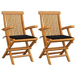 vidaXL Chaises de jardin et coussins noir lot de 2 Bois de teck massif