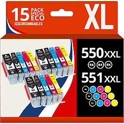 123CONSOMMABLES - PGI550/CLI551 XL - Cartouches Encre Compatible avec Canon 550 551 pour Pixma MX925 iP7200 iP7250 MG5650 MG7550 MG6350 MG6650 MX725 MX920 (6 Noir / 3 Cyan / 3 Magenta / 3 Jaune)