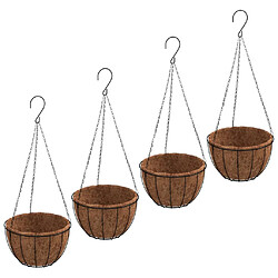 vidaXL Jardinières suspendues 4 pcs avec doublure coco Noir Ø 35x52 cm