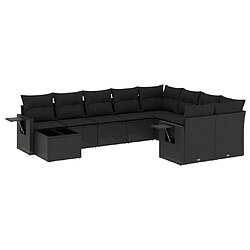 Maison Chic Salon de jardin 10 pcs avec coussins | Ensemble de Table et chaises | Mobilier d'Extérieur noir résine tressée -GKD33902