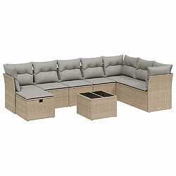 Maison Chic Ensemble à manger d'extérieur 9 pcs avec coussins,Salon de jardin,Mobilier de jardin mélange beige résine tressée -GKD898175