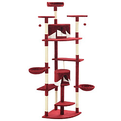 Helloshop26 Arbre à chat griffoir grattoir niche jouet animaux peluché en sisal 203 cm rouge et blanc 3702142