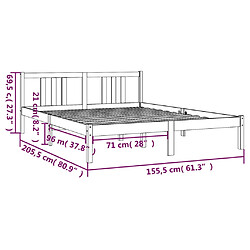 vidaXL Cadre de lit sans matelas noir bois massif 150x200 cm pas cher