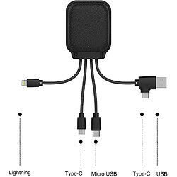 SANAG Câble De Charge Fonction Nfc- Batterie Externe 3000 Mah Multi Connecteurs Usb 4 En 1 Usb C, Usb, Lightning Et Micro Usb - Câble Chargeur Universel En Cuir Recyclé - Iné Gamma (Noir)