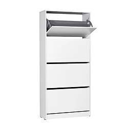 Pegane Commode à chaussures de 4 abattants coloris Blanc - longueur 73 x profondeur 26 x hauteur 157 cm