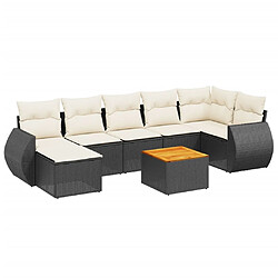 vidaXL Salon de jardin 8 pcs avec coussins noir résine tressée