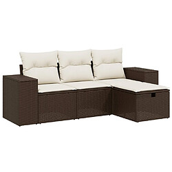 vidaXL Salon de jardin 4 pcs avec coussins marron résine tressée