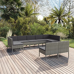 Maison Chic Salon de jardin 9 pcs + coussins - Mobilier/Meubles de jardin - Table et chaises d'extérieur Résine tressée Gris -MN39175