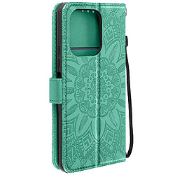 Avizar Étui Fleurs Mandala pour Xiaomi Redmi Note 13 4G Portefeuille Dragonne Vert