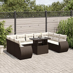 vidaXL Salon de jardin 10 pcs avec coussins marron résine tressée