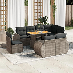 vidaXL Salon de jardin 9 pcs avec coussins gris résine tressée