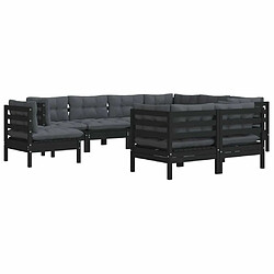 Avis Maison Chic Salon de jardin 9 pcs + coussins - Mobilier/Meubles de jardin - Table et chaises d'extérieur Noir Bois de pin solide -MN84898