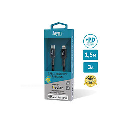 Avis Jaym - Cable Premium 1,50 m -USB-C vers Lightning (Certifié MFI) compatible iPhone, iPad, AirPods - Charge rapide 3A Power Delivery -Garanti à Vie- Ultra renforcé - Longueur 1,5m