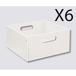 Pegane Lot de 6 boites de rangement, paniers de rangement en bois coloris blanc - Longueur 31 x Profondeur 31 x Hauteur 15 cm