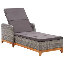 vidaXL Chaise longue Résine tressée et bois d'acacia massif Gris