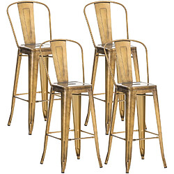 Decoshop26 Lot de 4 tabourets de bar avec repose-pied et dossier design industriel en métal couleur doré empilable 10_0004487