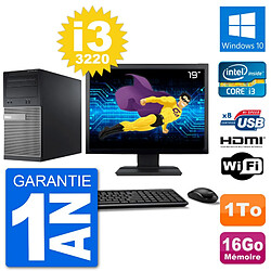 PC Dell 3010 MT Ecran 19" i3-3220 RAM 16Go Disque Dur 1To HDMI Windows 10 Wifi - Occasion