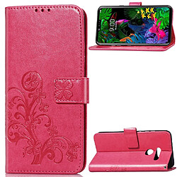 Wewoo Housse Coque Étui en cuir motif fleurs tricotées Lucky Clover pour LG G8 ThinQavec support et emplacements cartesainsi que portefeuille et dragonne Rose Rouge