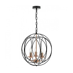 Luminaire Center Suspension Phoenix noir mat et cuivre poli 3 ampoules