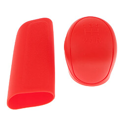 2pcs pommeau de levier de vitesses de coffre de voiture + manchon de frein à manchon silicone noir