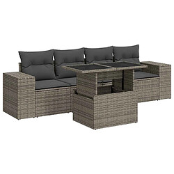 vidaXL Salon de jardin 5 pcs avec coussins gris résine tressée