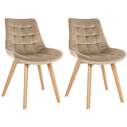 Decoshop26 Lot de 2 chaises de salle à manger en tissu velours marron clair et pieds en bois clair 10_0001679