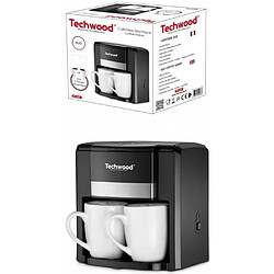 Techwood Cafetière électrique 2 Tasses Duo Céramique Filtre permanent lavable 500W noir Arrêt automatique