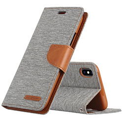 Wewoo CANVAS DIARY Étui en cuir à rabat horizontal texturé pour iPhone XS / X, avec support et logements pour cartes et porte-monnaie (Gris)