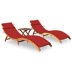 Helloshop26 Lot de 2 transats chaise longue bain de soleil lit de jardin terrasse meuble d'extérieur avec table et coussins acacia solide 02_0012099