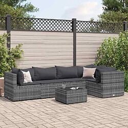 vidaXL Salon de jardin 5 pcs avec coussins Gris Résine tressée