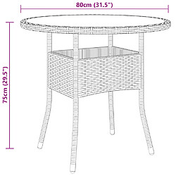 Avis vidaXL Table de jardin Ø80x75 cm Verre trempé/résine tressée Marron