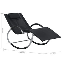 Helloshop26 Transat chaise longue bain de soleil lit de jardin terrasse meuble d'extérieur avec oreiller noir textilène 02_0012557 pas cher