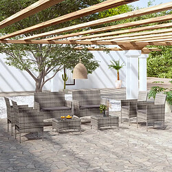 vidaXL Salon de jardin 8 pcs avec coussins résine tressée gris