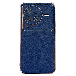 Coque en TPU + cuir véritable électroplaqué pour votre Vivo X80 Pro 5G - bleu