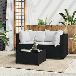 vidaXL Salon de jardin 3 pcs avec coussins Noir Résine tressée