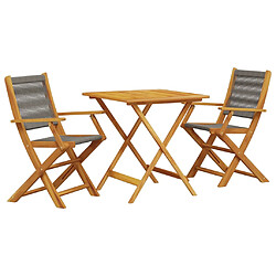 vidaXL Ensemble de bistro 3 pcs gris polypropylène et bois massif