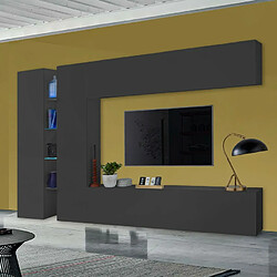 Ahd Amazing Home Design Meuble TV de salon moderne noir 2 armoires 4 étagères Note Twin