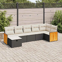 vidaXL Salon de jardin 7 pcs avec coussins noir résine tressée